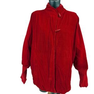 Vintage 90s Studio Michelle Stuart Red Corduroy Coat jacket Horn Button L 2016
